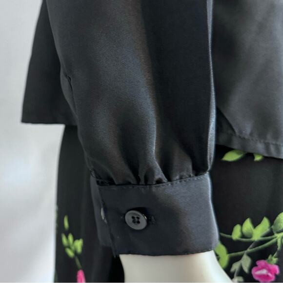 Vintage 80s Gothic Goth Satin Blouse Top Lace Modest Victorian Witchy Office - Picture 4 of 7